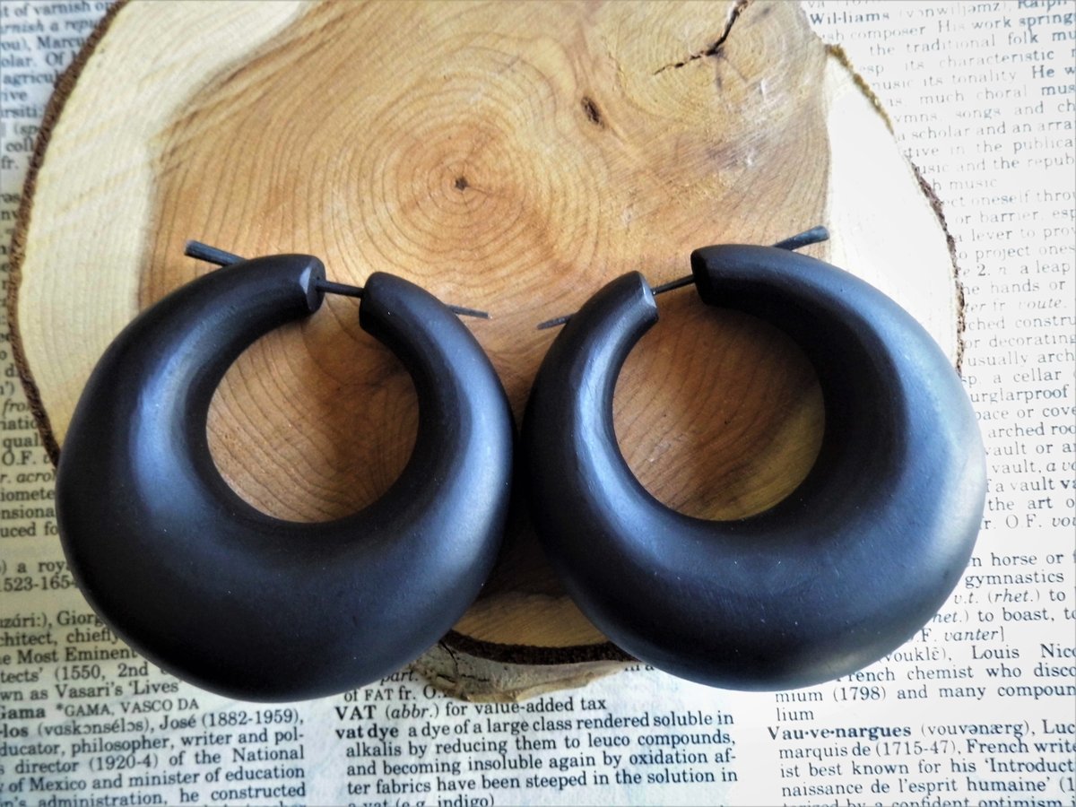 Tribal wooden hoop on sale earrings